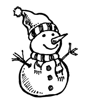 snowman with a scarf icon freehand drawn