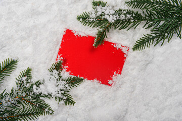 Fototapeta na wymiar Christmas red sheet snow