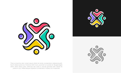 abstract people and human family logo design vector