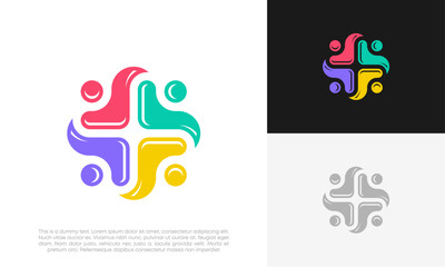 abstract people and human family logo design vector