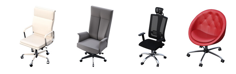 office chair isolated on white background, interior furniture, 3D illustration, cg render