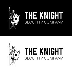 Warrior the knight in armor holding spear and shield for vintage cyber security company logo design