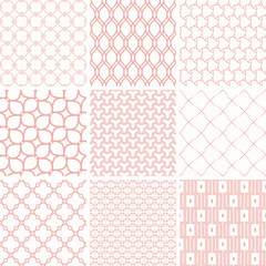 Set of pink geometric seamless patterns. Collection of geometric vector abstract ornament. Set of modern simpless backgrounds with repeating elements