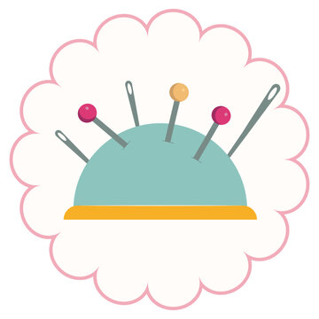 pincushion with needles and pins handmade icon in flat style illustration