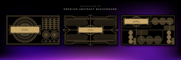 Gold art deco panels on dark black background. Vintage antique palette art deco wallpaper pattern vector