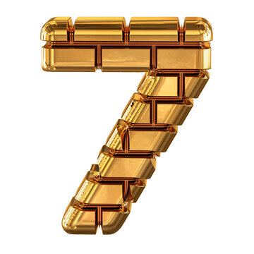 The 3d symbol made of gold bricks. number 7