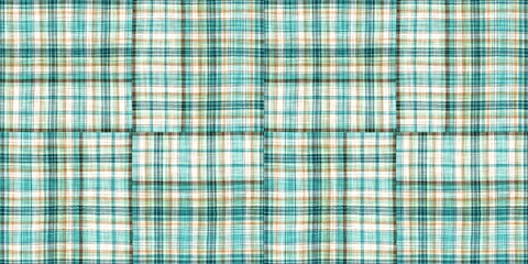 Teal rustic coastal beach house border check fabric tile. Seamless sailor flannel edging trim textile. Gingham rustic banner ribbon endless tape.