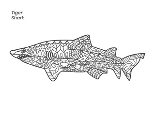 Tiger shark zentangle illustration