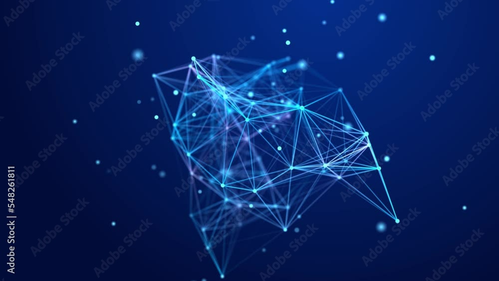 Poster digital blockchain concept. data storage in separate cells. abstract background with dots and connec