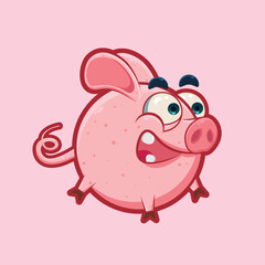 cute pink little pig character illustration