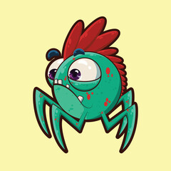 Illustration of a small green cartoon monster with a Mohawk hairstyle