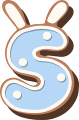 Christmas gingerbread in the shape of the letter with rabbit ears, white blue glaze, polka dots