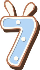 Christmas gingerbread in the shape of the namber with rabbit ears, white blue glaze, polka dots