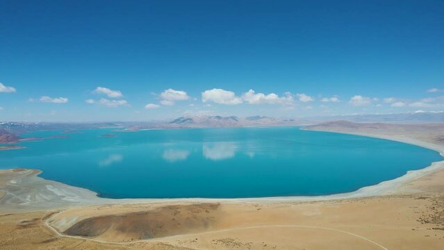Bird's eye view of Lake Manasarovar in Pulan County, Ali Prefecture, Tibet