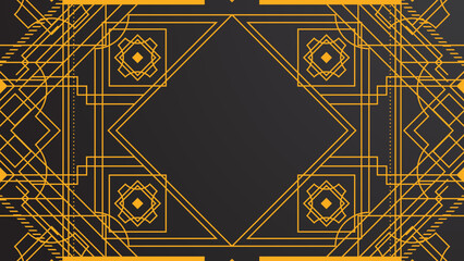 Gradient art deco background with black and golden line. Flat gold line pattern design art deco background