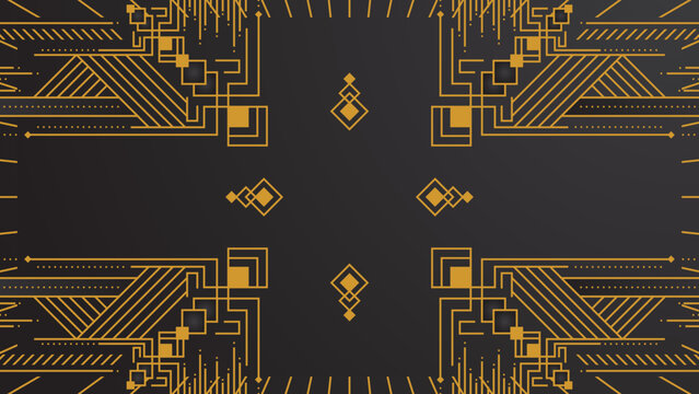 Gradient art deco background with black and golden line. Flat gold line pattern design art deco background