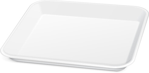 Mockup Empty Blank Styrofoam Plastic Food Tray Container, Plate, Dish. 3D. Illustration Isolated On White Background. Mock Up Template Ready For Your Design. Vector EPS10