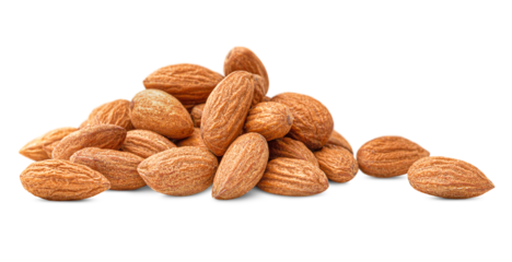 heap of peeled almonds on a white isolated background