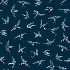Swallow bird vector seamless pattern.