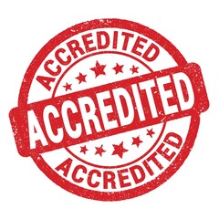 ACCREDITED text written on red round stamp sign.