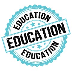 EDUCATION text on blue-black round stamp sign