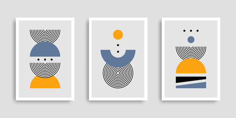 Set of abstract contemporary posters with geometric shapes. Cover collection. Modern boho minimalist art. Vector illustration. Design for print poster, cover, wallpaper. Stock