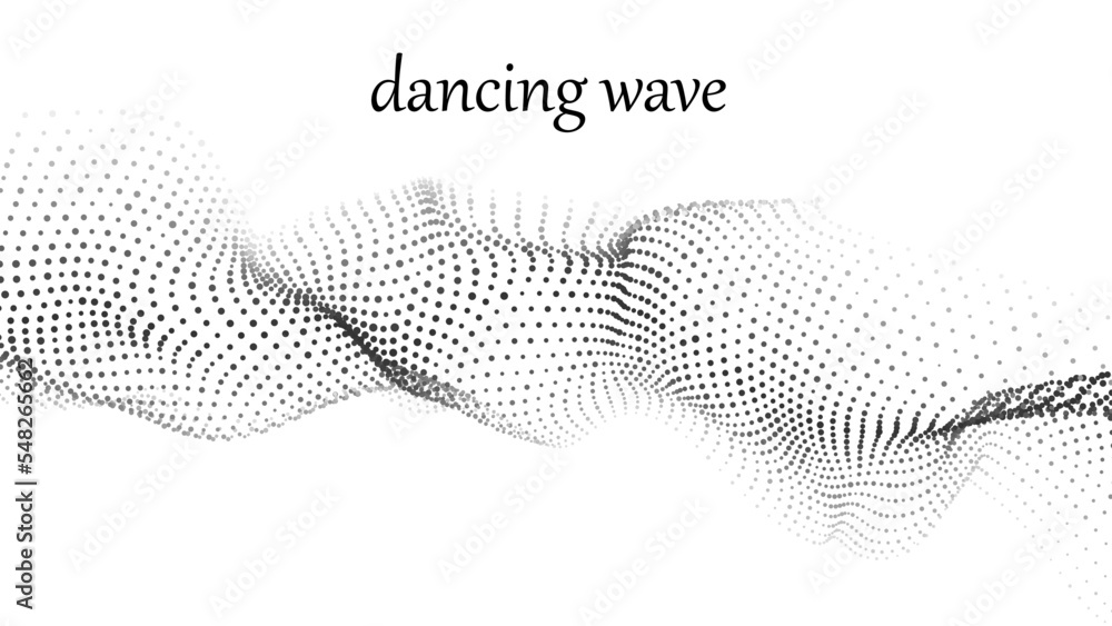 Poster Wave of moving particles on a white background. Big data transfer.Abstract vector 3d illustrations.