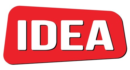 IDEA text on red trapeze stamp sign.