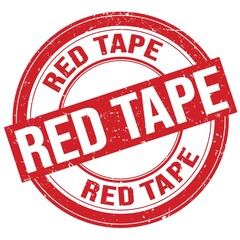 RED TAPE text written on red round stamp sign