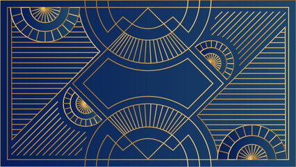 Art deco geometric gold and blue pattern background. Art deco line border. Modern gold frames, decorative lines borders and geometric golden label frame. Vintage antique elegant vector design