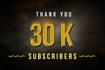 30 k subscribers celebration greeting banner with Golden Design