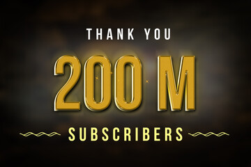 200 Million  subscribers celebration greeting banner with Golden Design