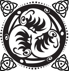 Symbole celtique - Nœud celtique et cercle Triskel - Trinité - Géométrie sacrée - Énergie - Roue Noir et Blanc