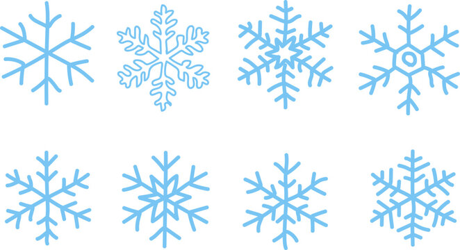 Snowflakes icon collection. Set of snow flake icons. Geometric shapes for christmas and new year decoration. Christmas winter time.
