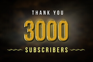 3000 subscribers celebration greeting banner with Golden Design