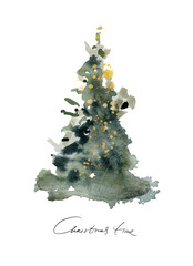 Watercolor Christmas tree. Hand drawn holiday tree isolated on a white background. Festive illustration for design, printing, banner or festive background.