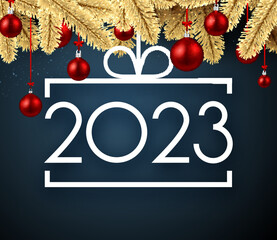 Square hanging christmas bauble outline with 2023 sign.