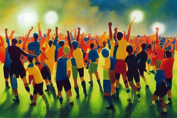 Obraz premium Illustration of Cheering football crowd