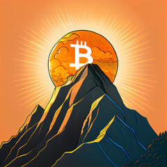 Bitcoin on the mountain like the sunris