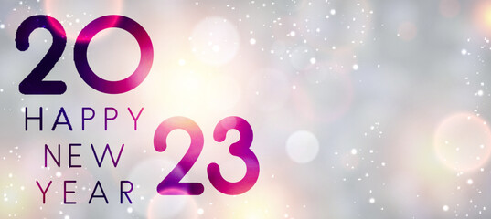 Banner with 2023 happy new year sign on sweaty grass.