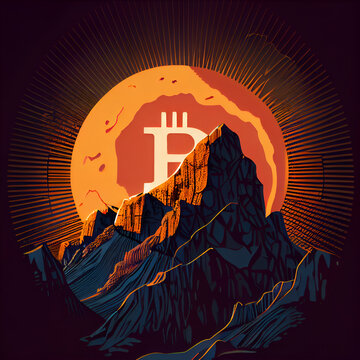 Bitcoin on the mountain like the sunrise