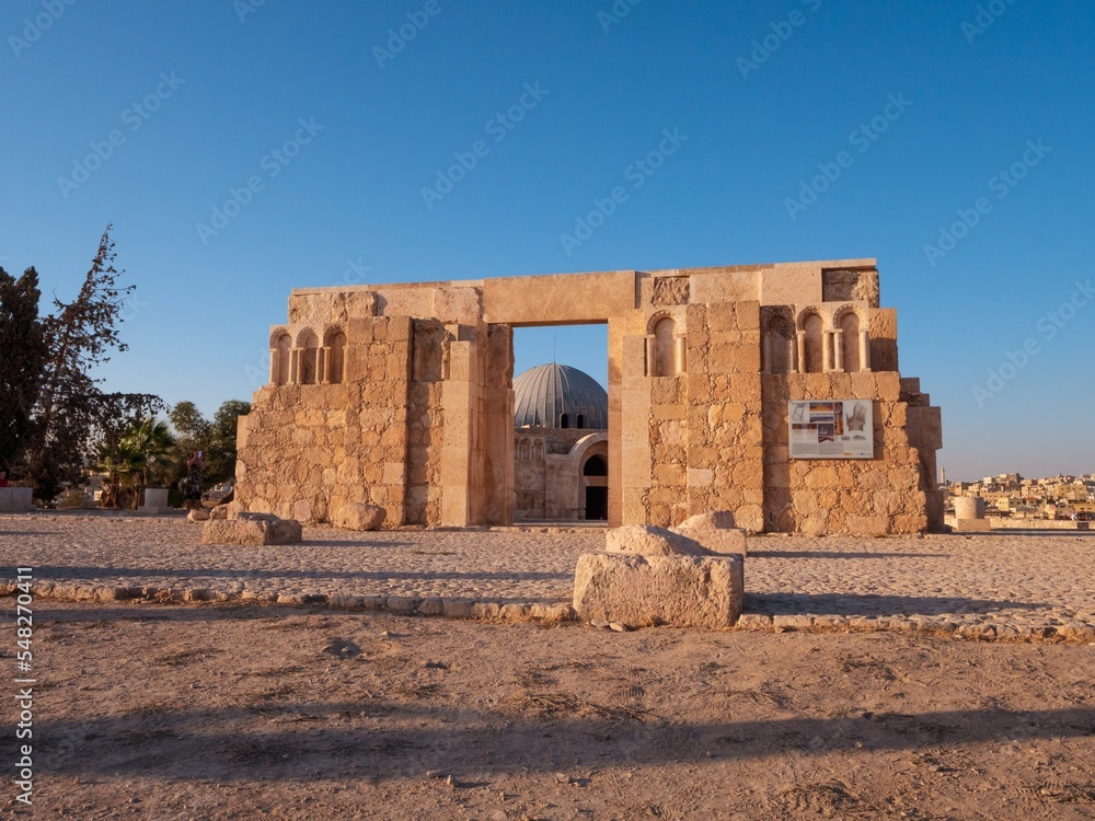 Sticker Famous historical Umayyad Palace - large palatial complex located on Citadel Hill in Amman, Jordan.