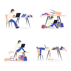 A series of illustrations working at a computer, clipart, a man working at a computer, vector illustrations