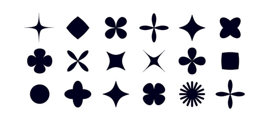 Graphic style elements. Set of geometric design element, symbol, template for pattern, line graphic, web design, minimalist geometric sign, star, flower, shape, abstract form. Vector Illustration