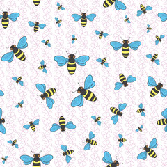seamless repeat pattern with beautiful bees flying on a floral textured background perfect for fabric, scrap booking, wallpaper, gift wrap projects

