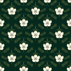Christmas seamless pattern with botanical, plants and flowers.