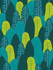 Tropical palm tree leaves seamless pattern, surface design, background, backdrop. Hand drawn vector illustration. Flat style. Concept for fashion, textile, fabric, wallpaper, packaging print.