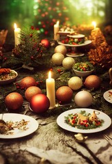 Naklejka na ściany i meble christmas holiday table setting