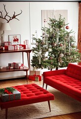 modern living room at christmas