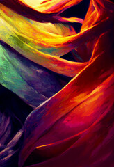 Horizontal shot of colorful silk sheet 3d illustrated